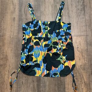 Tulle‎ Floral Print Tank Top Sleeveless Casual Blouse Medium Boho Indie Festival